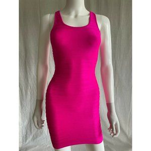 Women's Dress Scoop Neck Sleeveless Pink Fluo Cutout Back Bodycon Mini Sexy XS